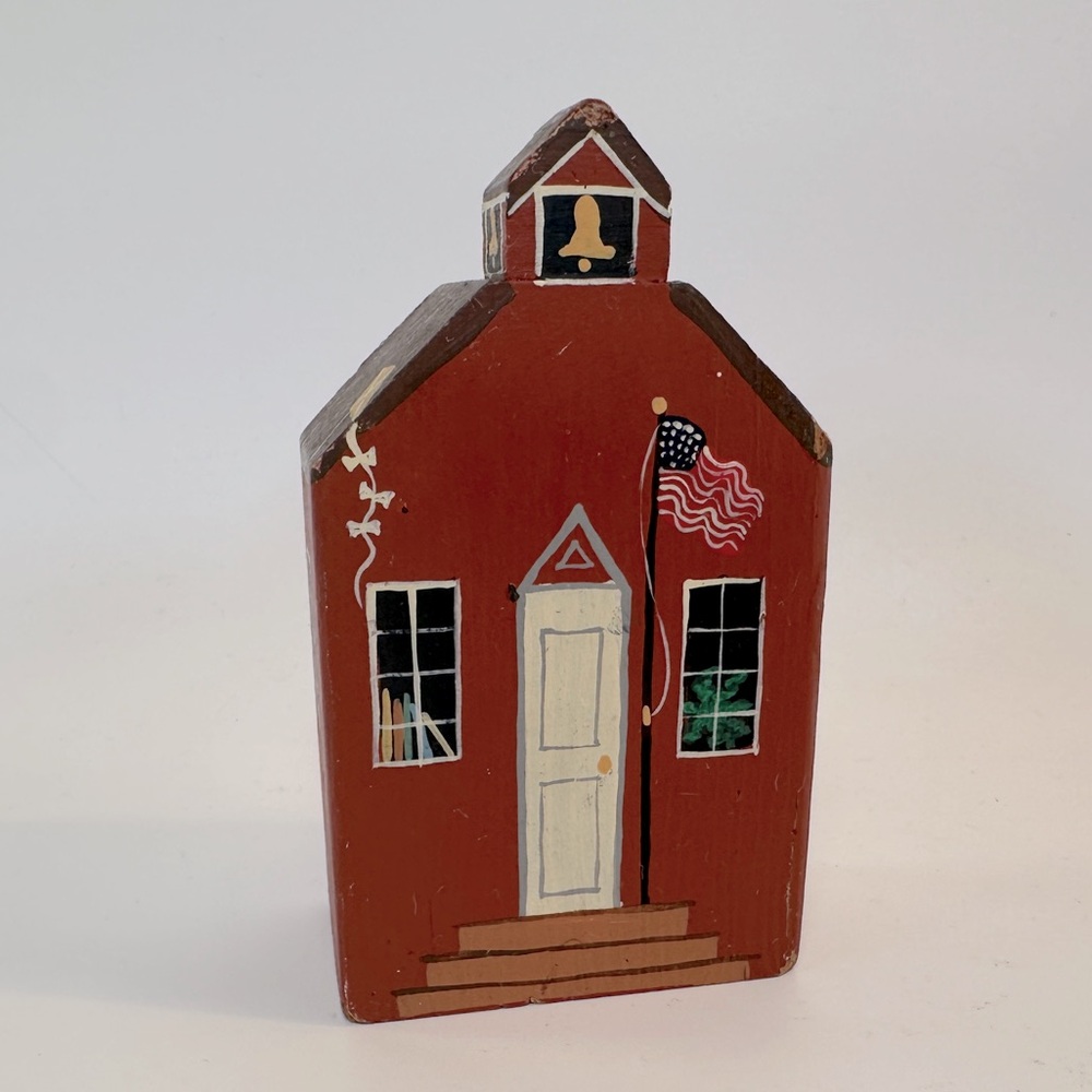 VTG Hand Painted Folk Art Wooden Block School House Kite Teacher